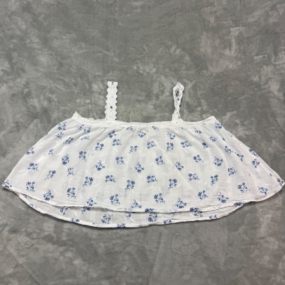 Joie White Blue Floral Print Lace Trim Cami Tank Top Womens M - Picture 3 of 7